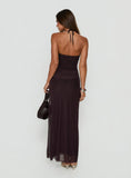Adriannah Halter Ruched Maxi Dress Plum
