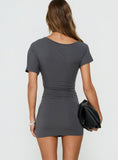 Ainsleah Button Waist Off Shoulder Mini Dress Slate