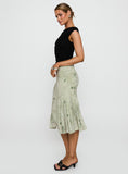 Lewish Low Rise Midi Skirt Green Floral