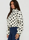 Sammee Polar Fleece Contrast Zip Through Jacket White Polka