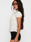 Deserve You Puff Sleeve Button Front Top Cream Stripe