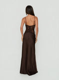 Kylenn Lace Panel Satin Maxi Dress Chocolate