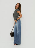 Nadiana Low Rise Belted Baggy Jeans Light Wash Blue