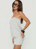 Karalee Strapless Blouson Mini Dress Grey / White Stripe