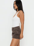 Nicolina Low Rise Denim Mini Skirt Washed Brown