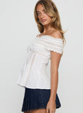 Stately Off Shoulder Lace Trim Top White