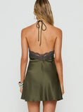 Zinniah Arrowneck Satin Mini Dress Khaki
