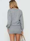 Latrina V Neck Long Sleeve Knit Mini Dress Dark Grey