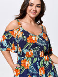 Floral Print Cold-Shoulder Breezy Jumpsuit