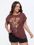 Cotton Floral Print Dolman Sleeve T-Shirt