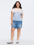 Stretchy Striped Print Mock Neck T-Shirt
