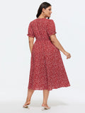 Micro Floral Print Button Split Hem Midi Dress
