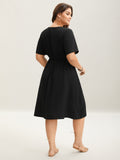 Floral Embroidered Waist-Cinched Midi Dress