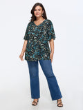 Ditsy Floral Pleated Flared Sleeve Blouse