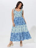 Supersoft Floral Print Shirred Tie Shoulder Tiered Maxi Dress