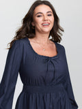 Ruffled Neckline Shirred Waist Pocket Maxi Dress