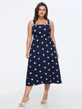 Polka Dots Print Wide Straps Midi Dress