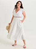 Eyelet Trim Cut-Out Waist Midi Dress