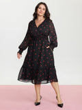 Fall in Love Print Shirred Waist Midi Dress