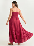 Classic Plain Shirred Bodice Tiered Maxi Dress