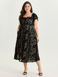 Floral Mesh Cut Stretchy Midi Dress