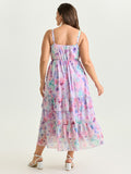 Soft Floral Mesh Print Flowy Maxi Dress