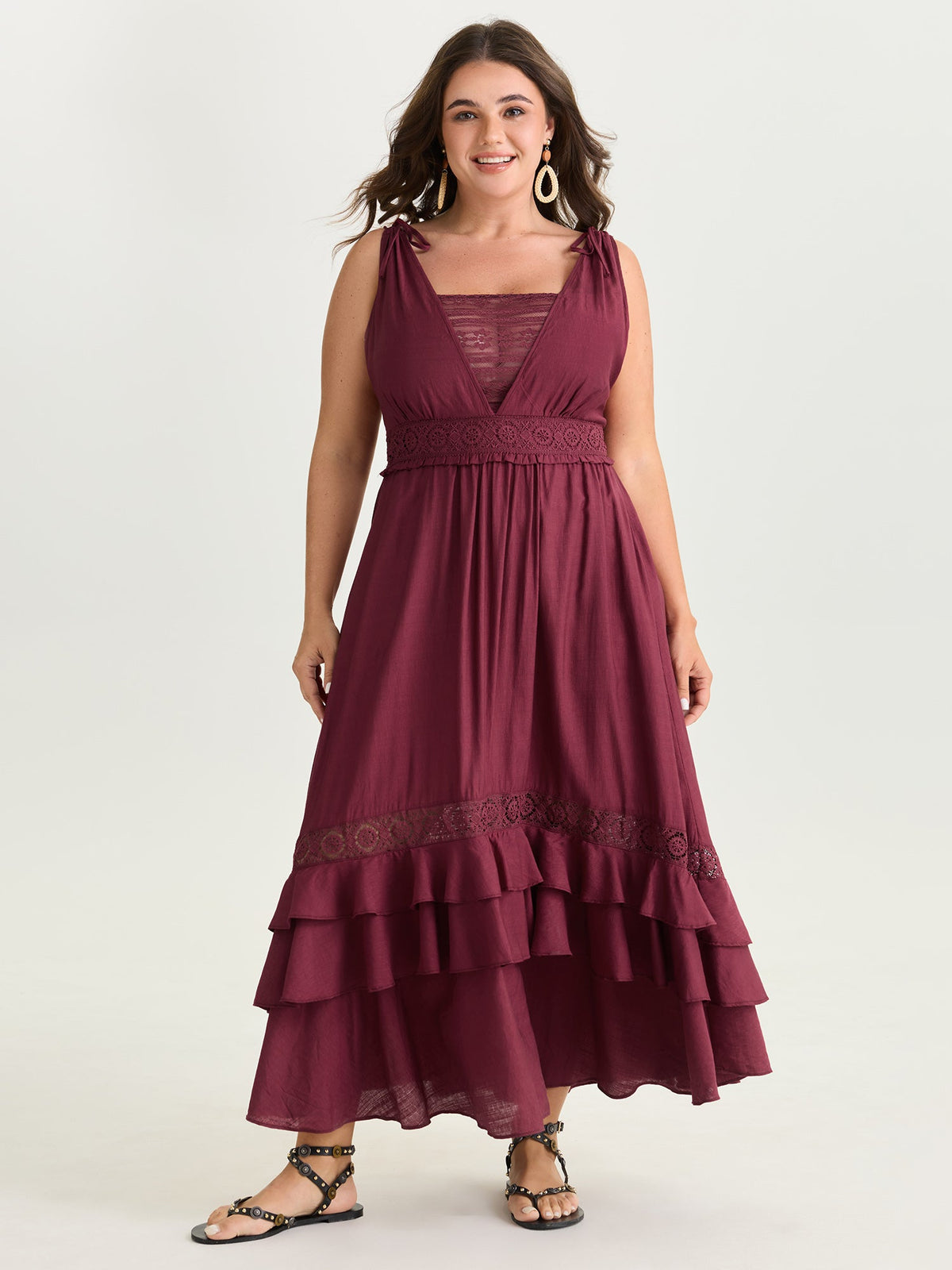 Ruffled Layered Hem Lace Maxi Dress