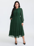 Textured Tiered Ruffled Neckline Midi Dress