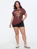Cotton Floral Print Dolman Sleeve T-Shirt