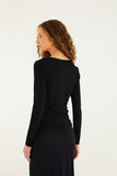 Black Flower Long Sleeves Blouse