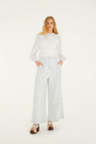 Off-White Crew Neck Long Sleeve Crochet Blouse