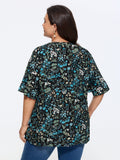 Ditsy Floral Pleated Flared Sleeve Blouse