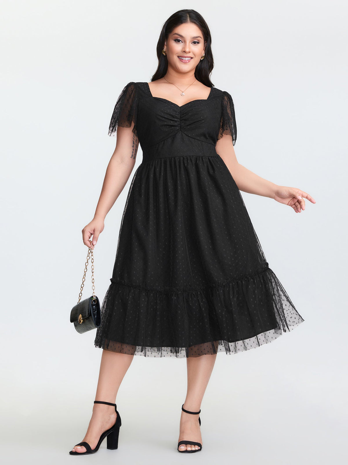 Sheer Sweetheart Ruched Bodice Midi Dress