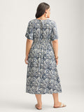 Boho Geometric Print Split Midi Dress