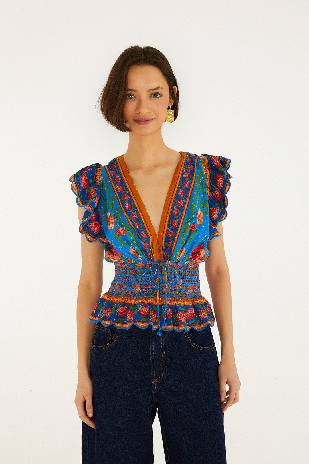 Bright Blue Rococo Flowers Blouse