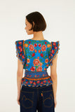 Bright Blue Rococo Flowers Blouse