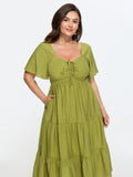Sweetheart Drawstring Pocket Tiered Dress