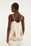 Off-White Flower Embroidery Open Back Sleeveless Blouse