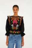 Black Mujeres Y Flores Embroidered  Richelieu Blouse