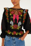 Black Mujeres Y Flores Embroidered  Richelieu Blouse