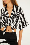 Black Spring Stripes Short Sleeve Crop Top