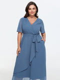 Textured Wrap Ruffled Front Midi Dress