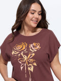 Cotton Floral Print Dolman Sleeve T-Shirt