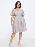 Crochet Lace Mesh Waist-Tie Midi Dress