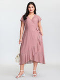 Polka Dot Ruffled Hem Waist Tie Midi Dress