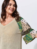Stretchy Floral Print Raglan Sleeve Knit Top