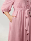 Layered Pleated Waist-Tie Shirt Dress