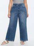 Stretchy Embroidered Hem Wide-Leg Jeans