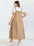 Cotton Adjustable Pockets Overall Maxi Dress