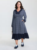 Striped Color Contrast Textured Midi Dress